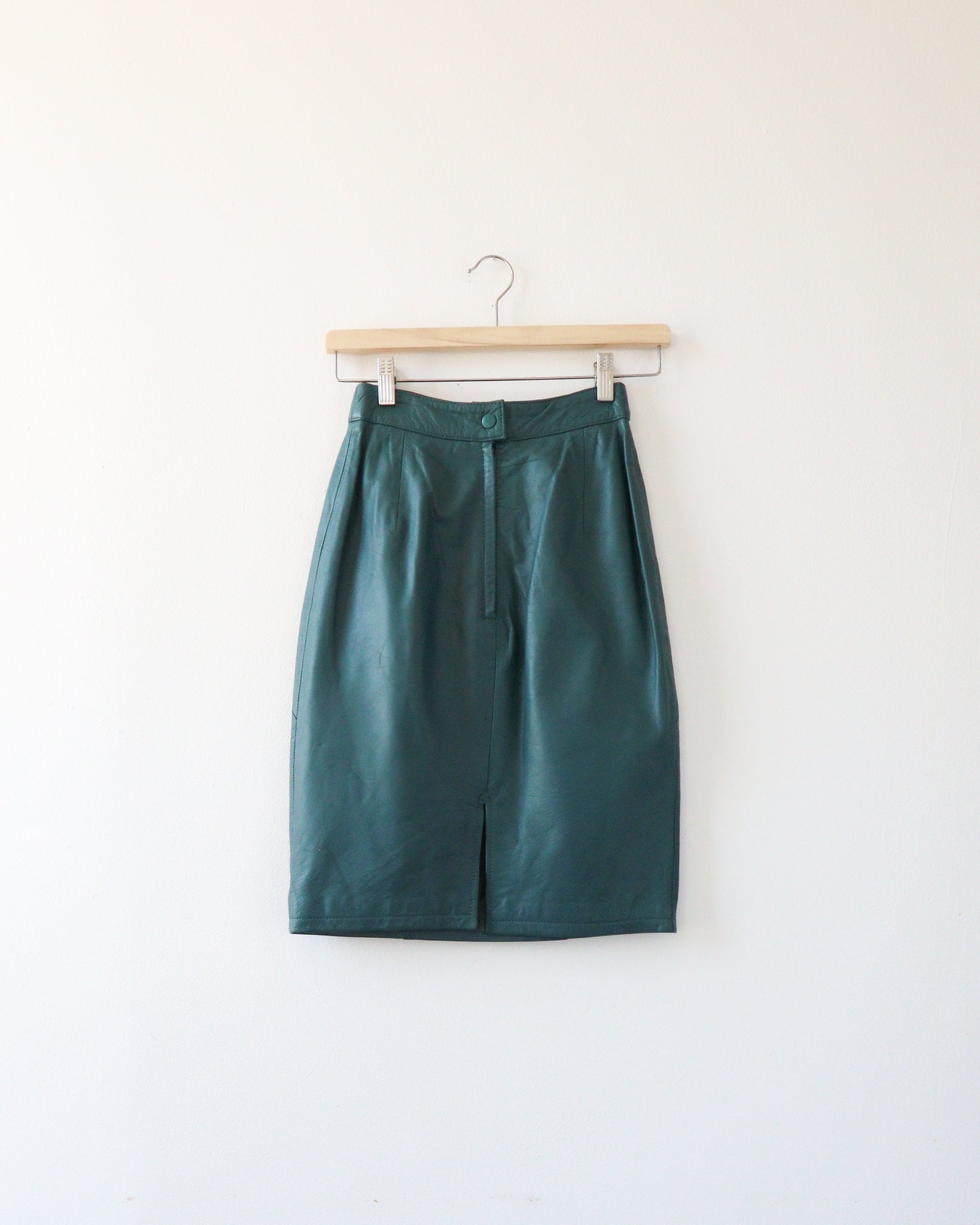 Teal Leather Pencil Skirt