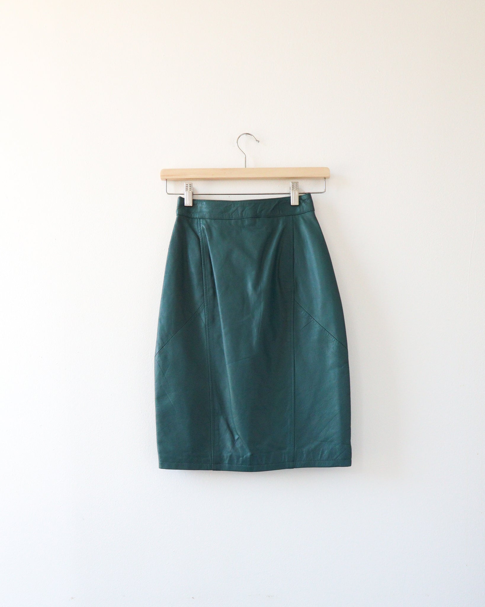 Teal Leather Pencil Skirt