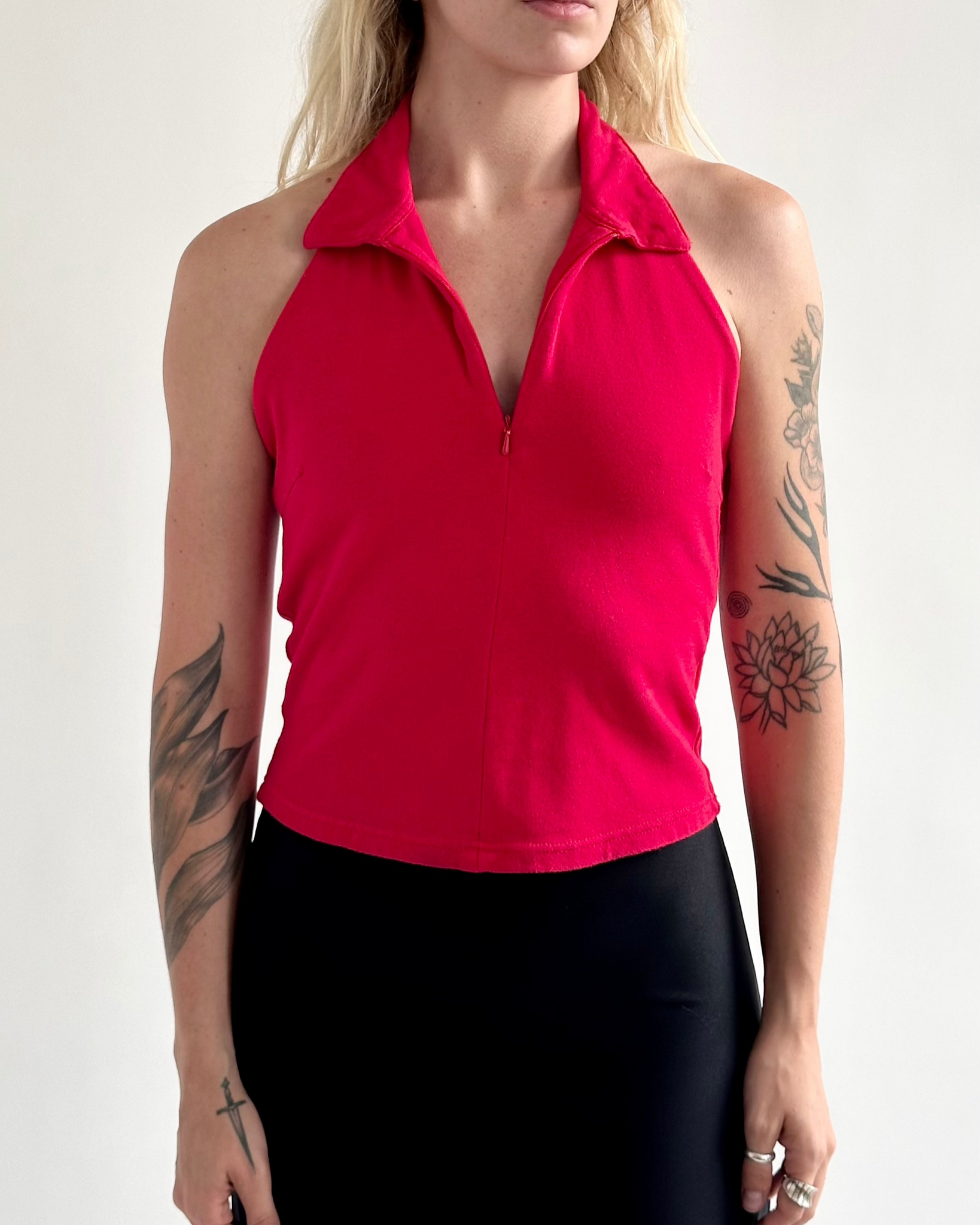 Red Halter Zip Top