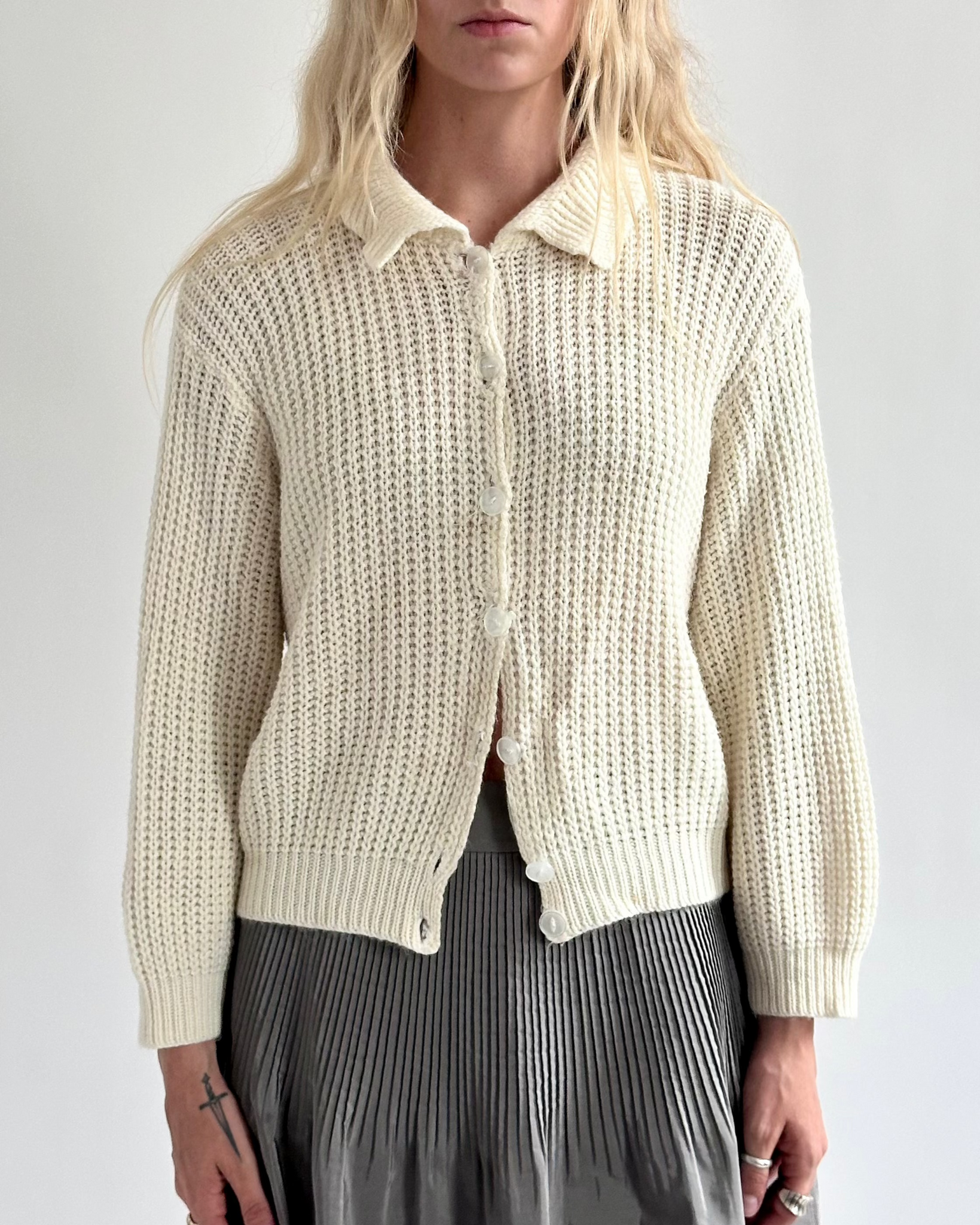 White Open Knit Cardigan
