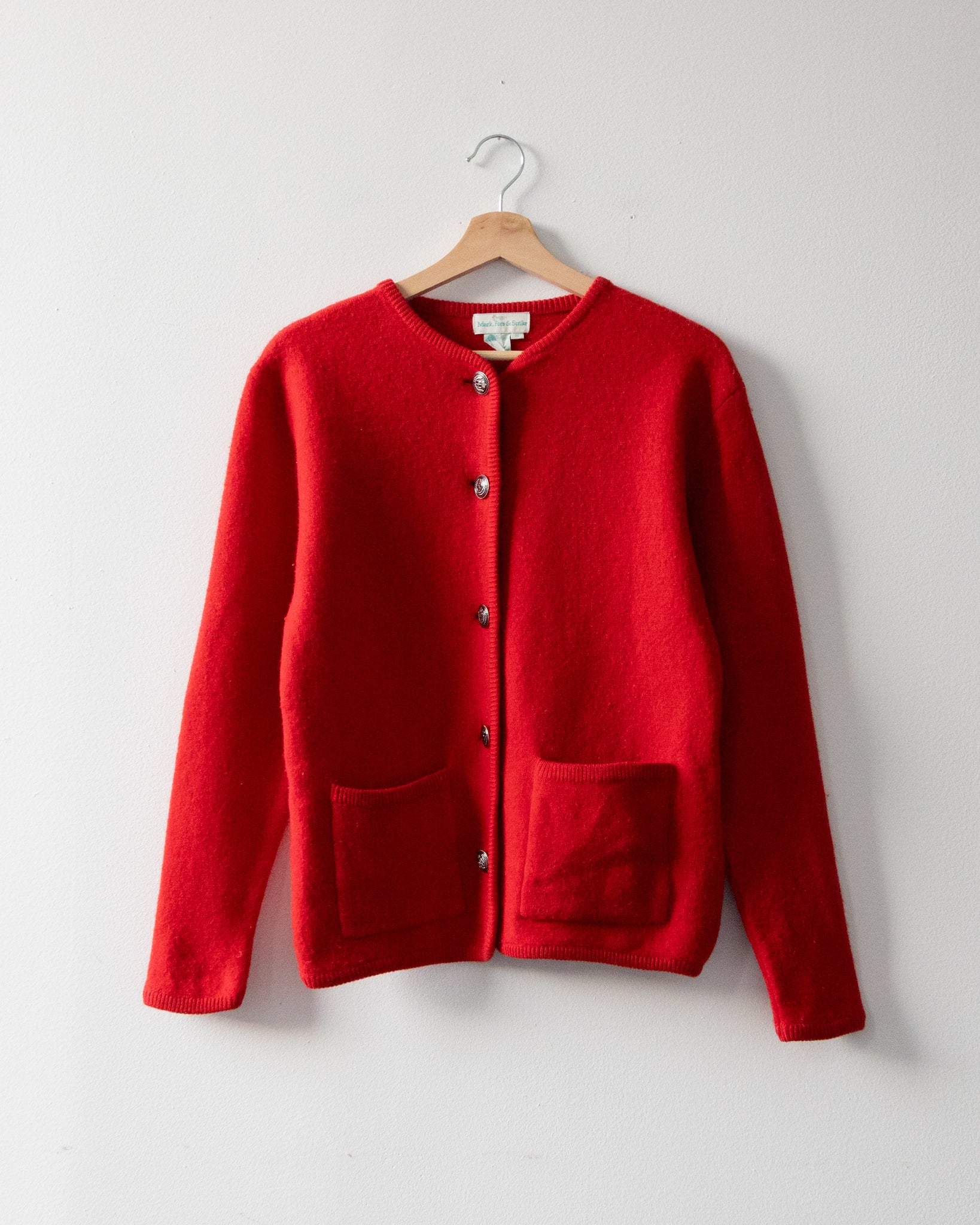 Red Cardigan with Silver Buttons
