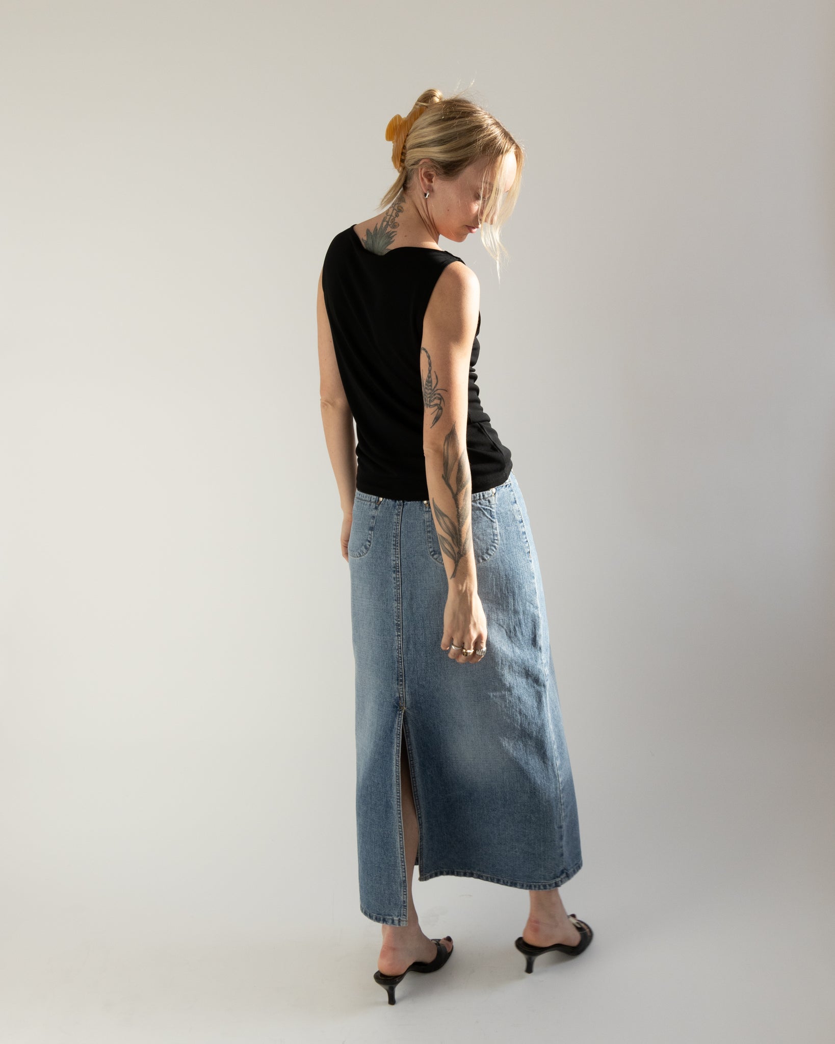 Denim Maxi Skirt with Slit