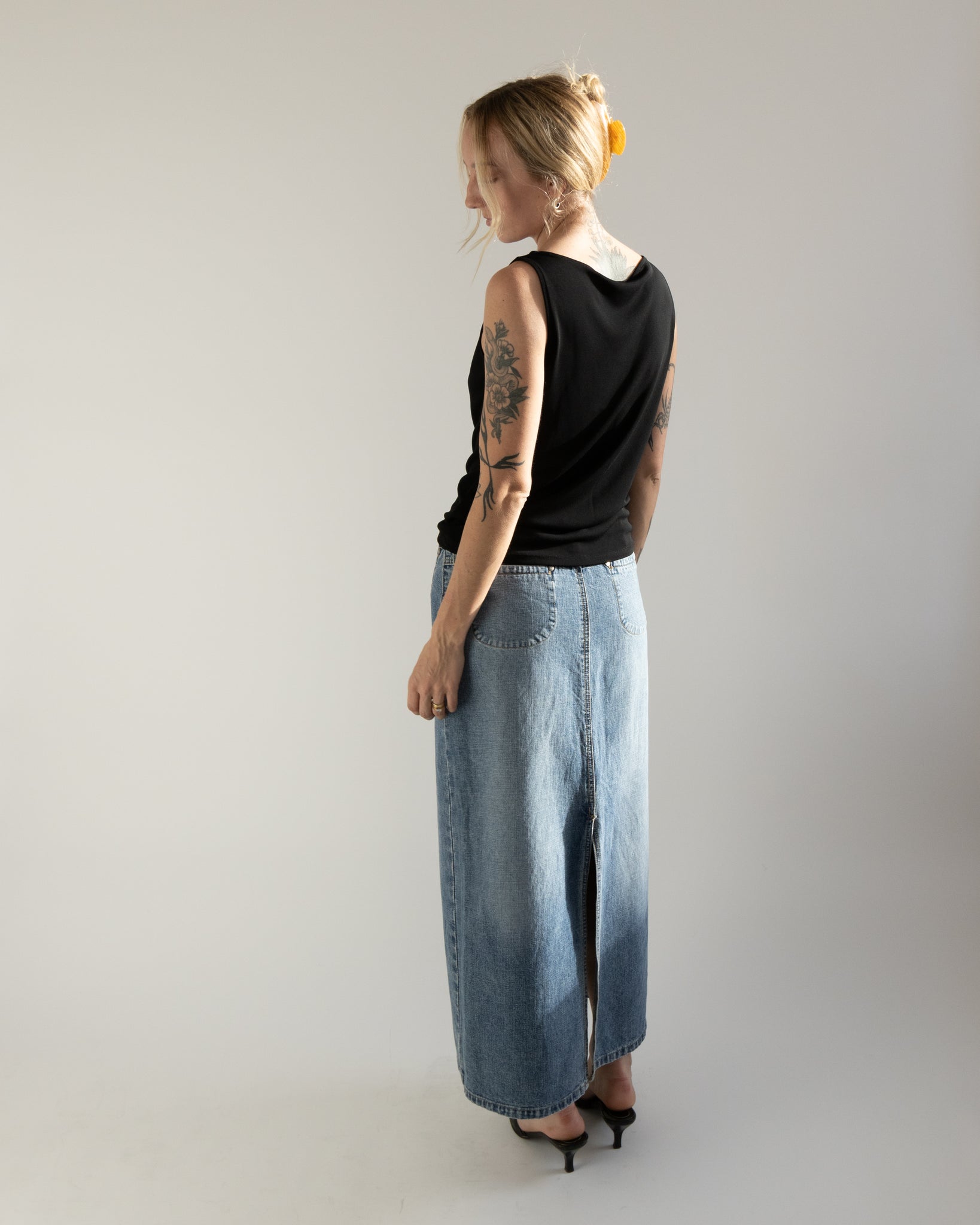 Denim Maxi Skirt with Slit