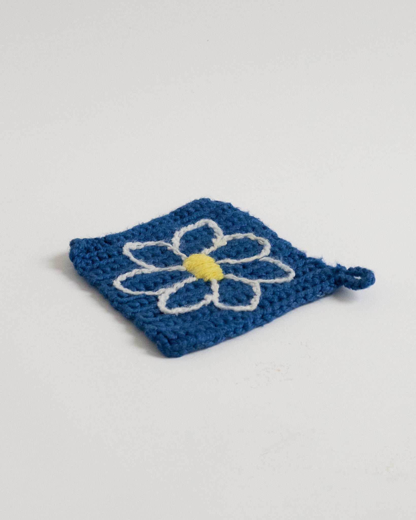 Blue Crochet Flower Pot Holder