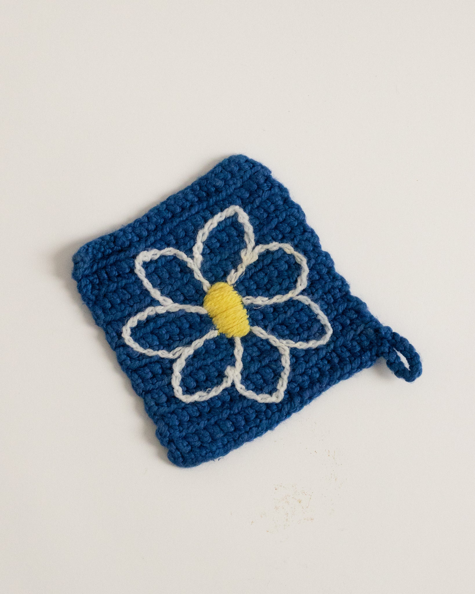 Blue Crochet Flower Pot Holder